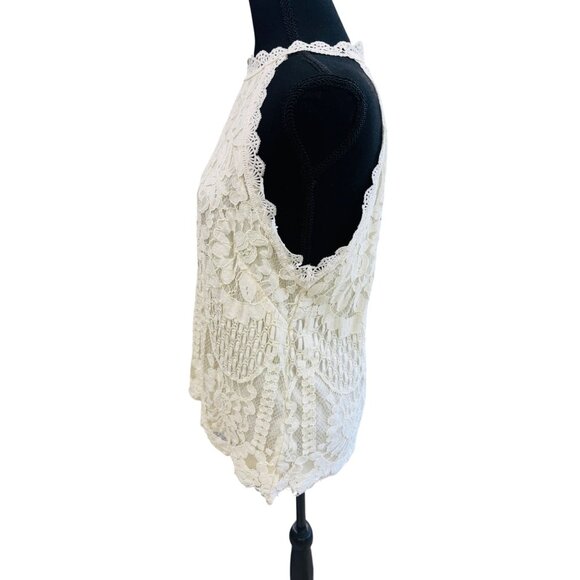 Rockin C  Lace Halter Eyelet Top Ivory Floral Pattern Lined Western Cowgirl Glam - Picture 4 of 10